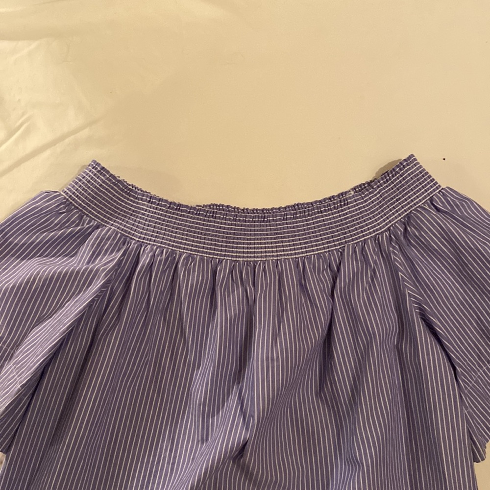 J.Crew Chambray Off The Shoulder Blue White Stripe Blouse size 12T - Picture 6 of 7